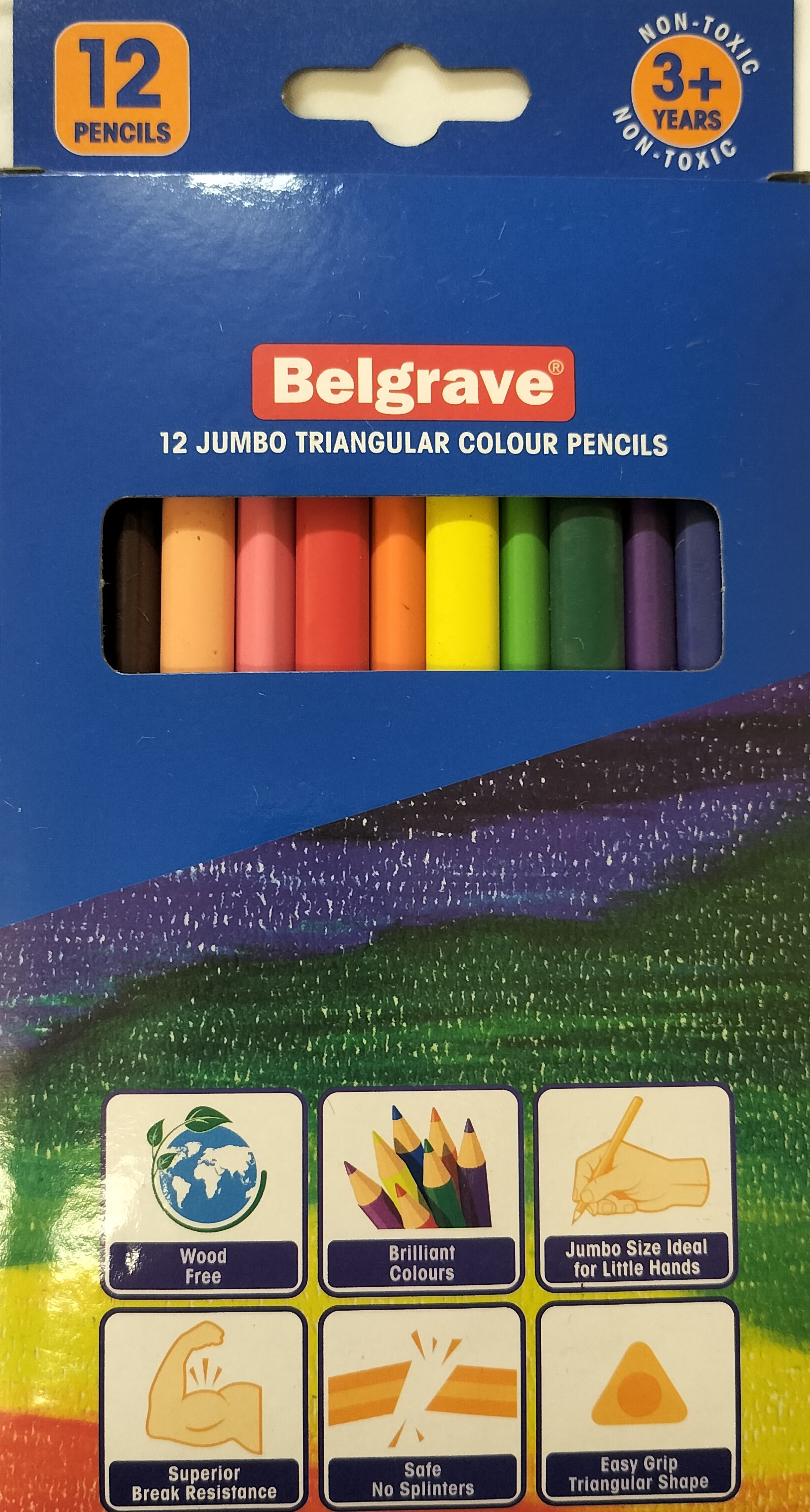 Wood Free Colour Pencils Triangular Jumbo Full Pk12 Belgrave